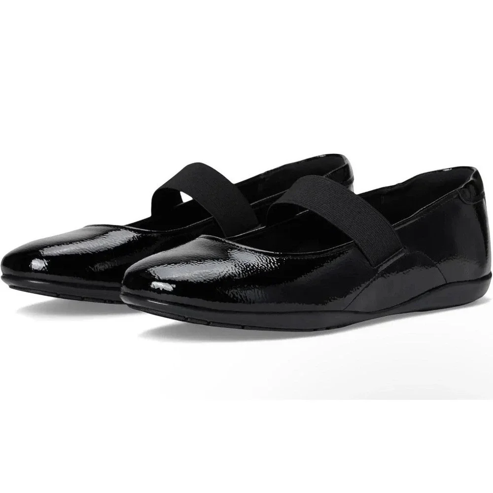 NIB Rockport Aver 9.5 W Wide Mary Jane Flats Black Patent Leather Slip On Shoes